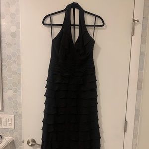 TADASHI Black Ruffled Halter Dress Size 8p UK 10p